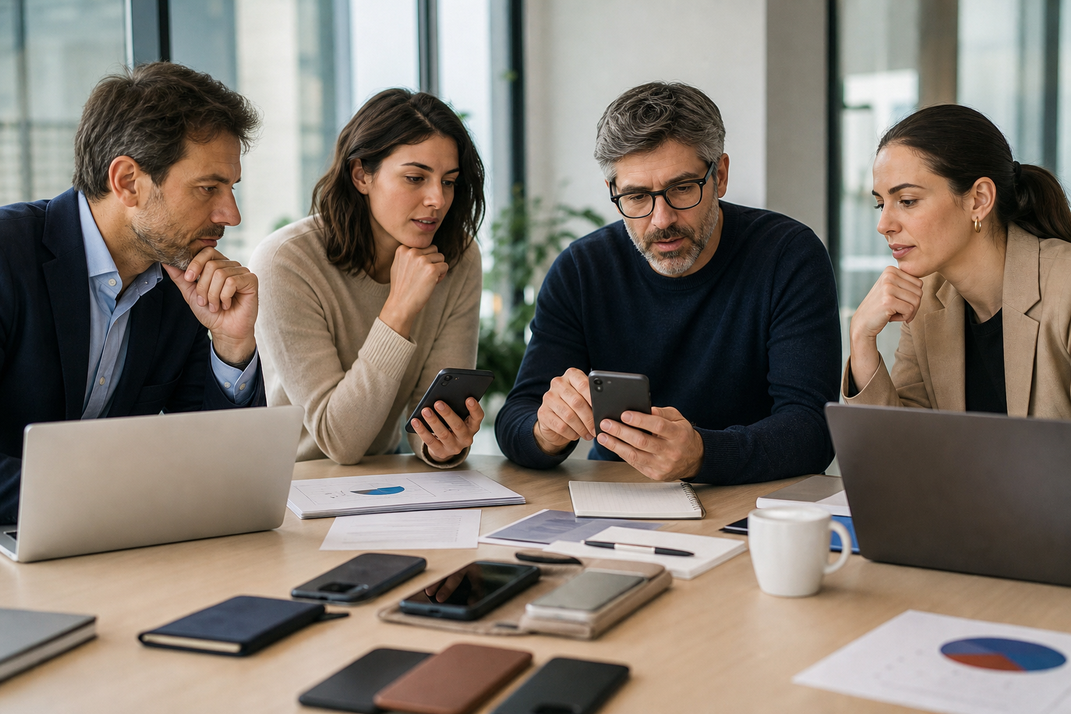 Team aziendale valuta una flotta di smartphone premium per un progetto temporaneo